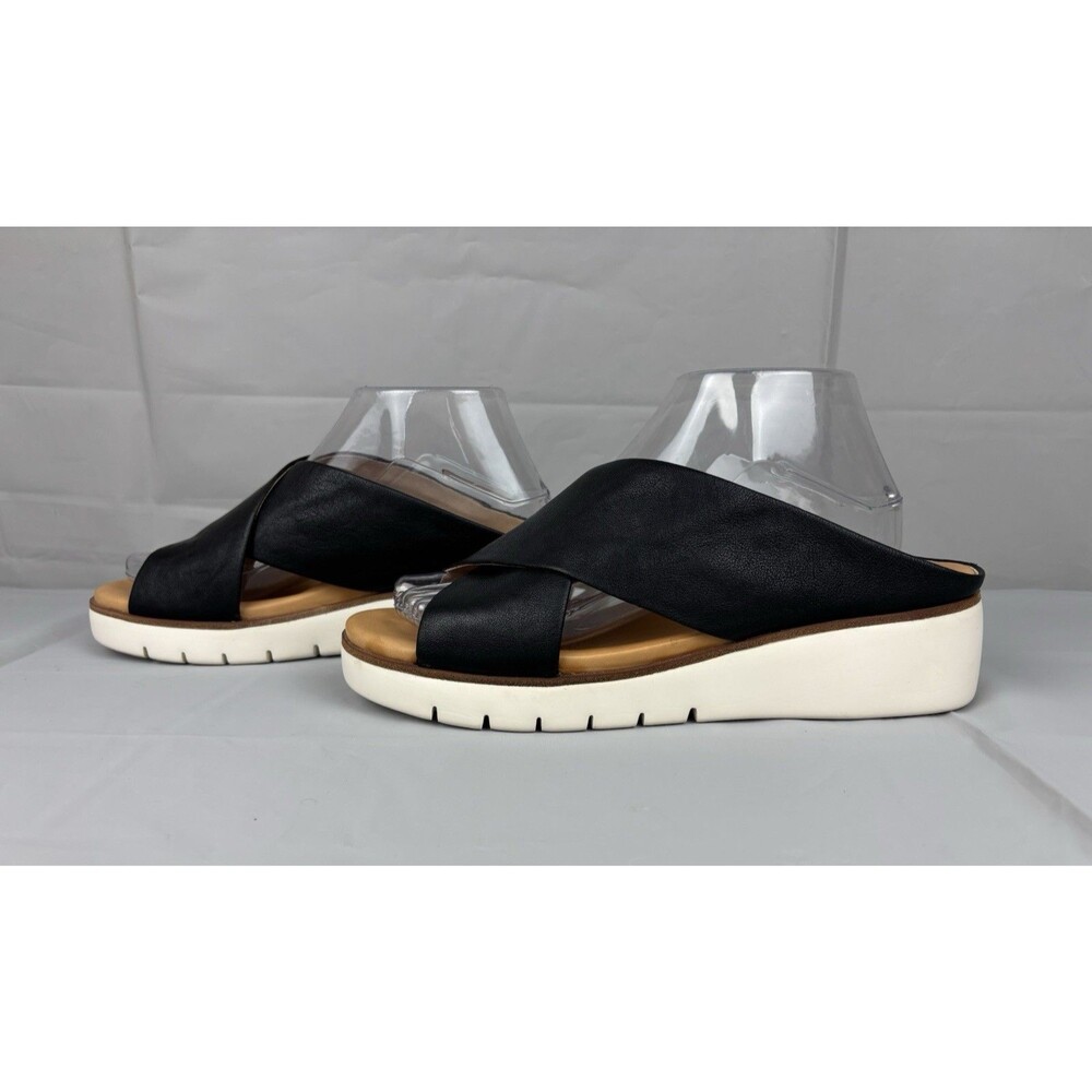 Corso Como Bilanka Leather Sandals 9M Black Wedge Cross Strap Slip-On Slide - Picture 2 of 12